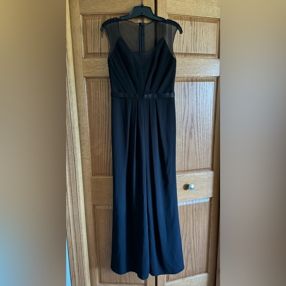 Black dress - long crepe illusion cap sleeve